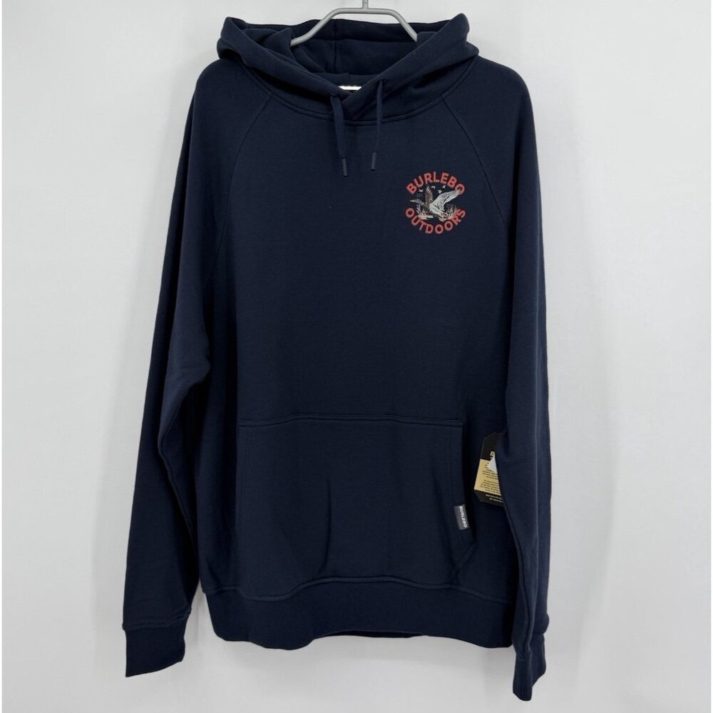 BURLEBO Men's Midweight Fleece Hoodie Sweatshirt size M Navy Blue Hunting Duck